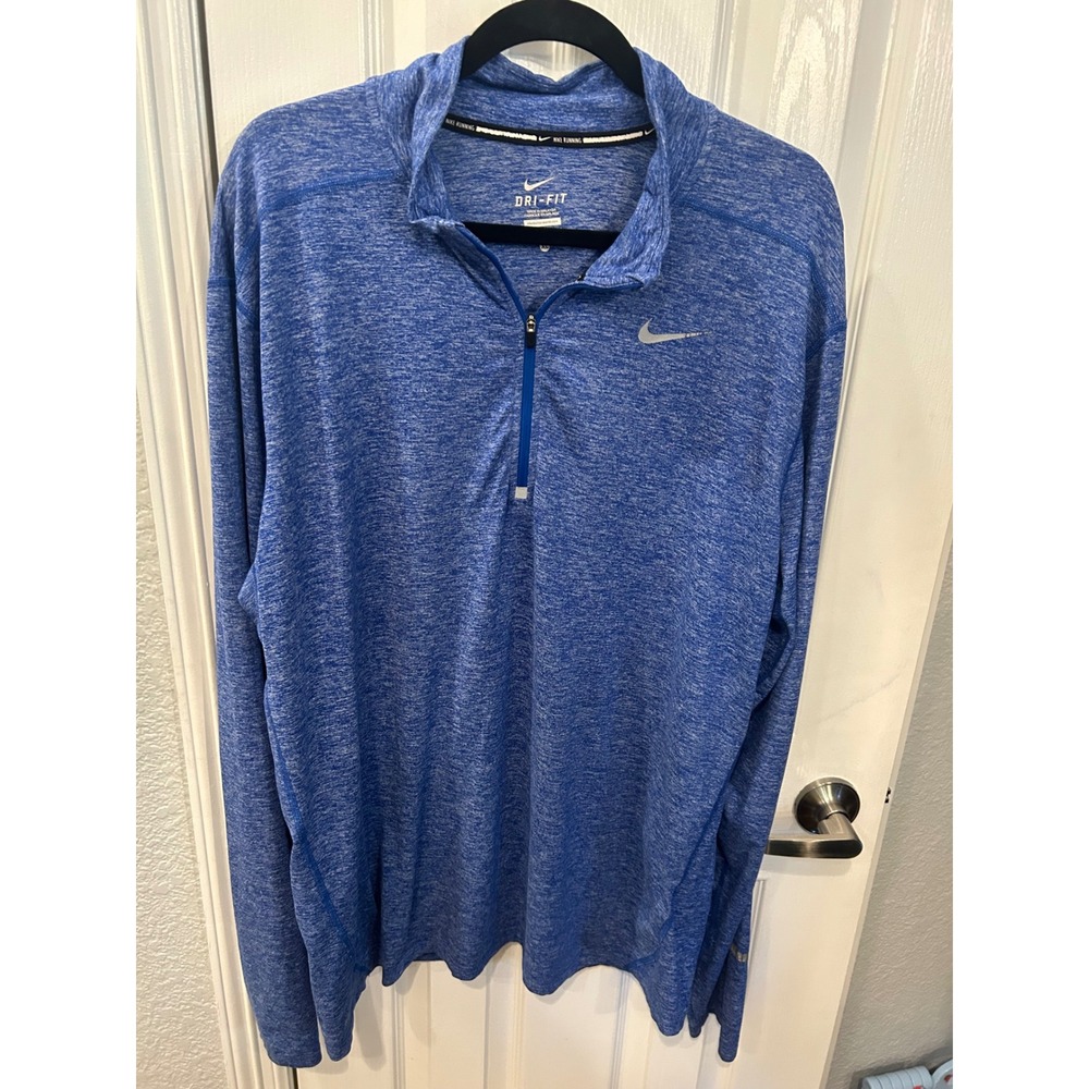 Nike Running Pullover Blue Heathered Dri-FIT 1/4 Zip Long Sleeve Mens XL Top
